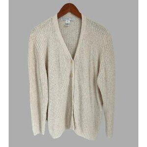 Ballinger Gold Silk Blend Beige Knit Cardigan Sweater Long Sleeve